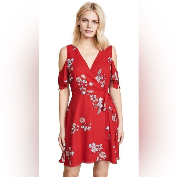 NWT BB Dakota Red Floral Wrap Dress Revolve Exclusive Size Small - Picture 11 of 13